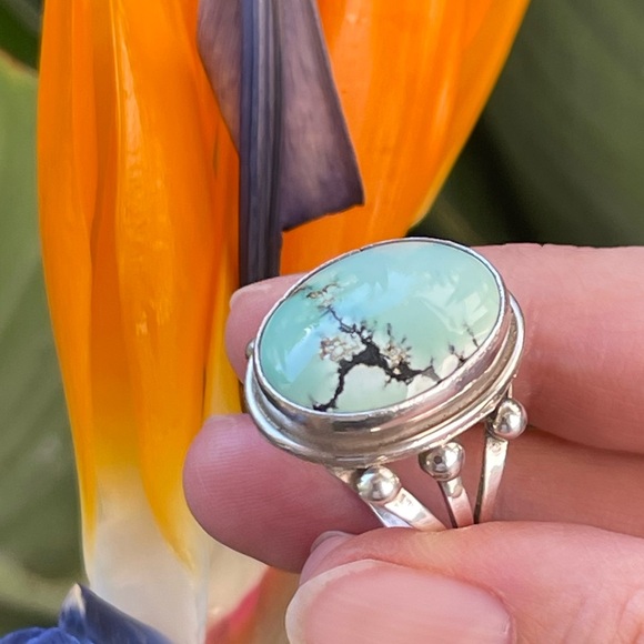 Signed Ed Kee Navajo natural turquoise solid sterling silver ring - Picture 8 of 9